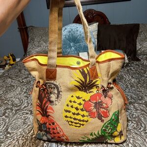 Tropical Print Burlap Tote Bag/Purse by Claire’s NWOT
